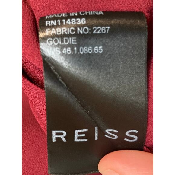 REISS ruffle front burgundy red long sleeve shirt size 4 - Picture 10 of 10
